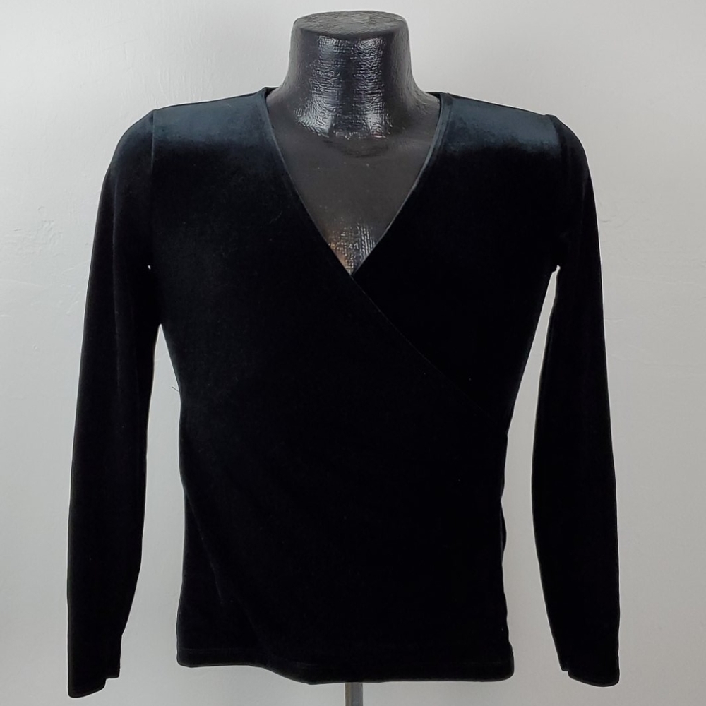 J.Crew Mercantile black velour top blouse long sleeve v-neck women size XS